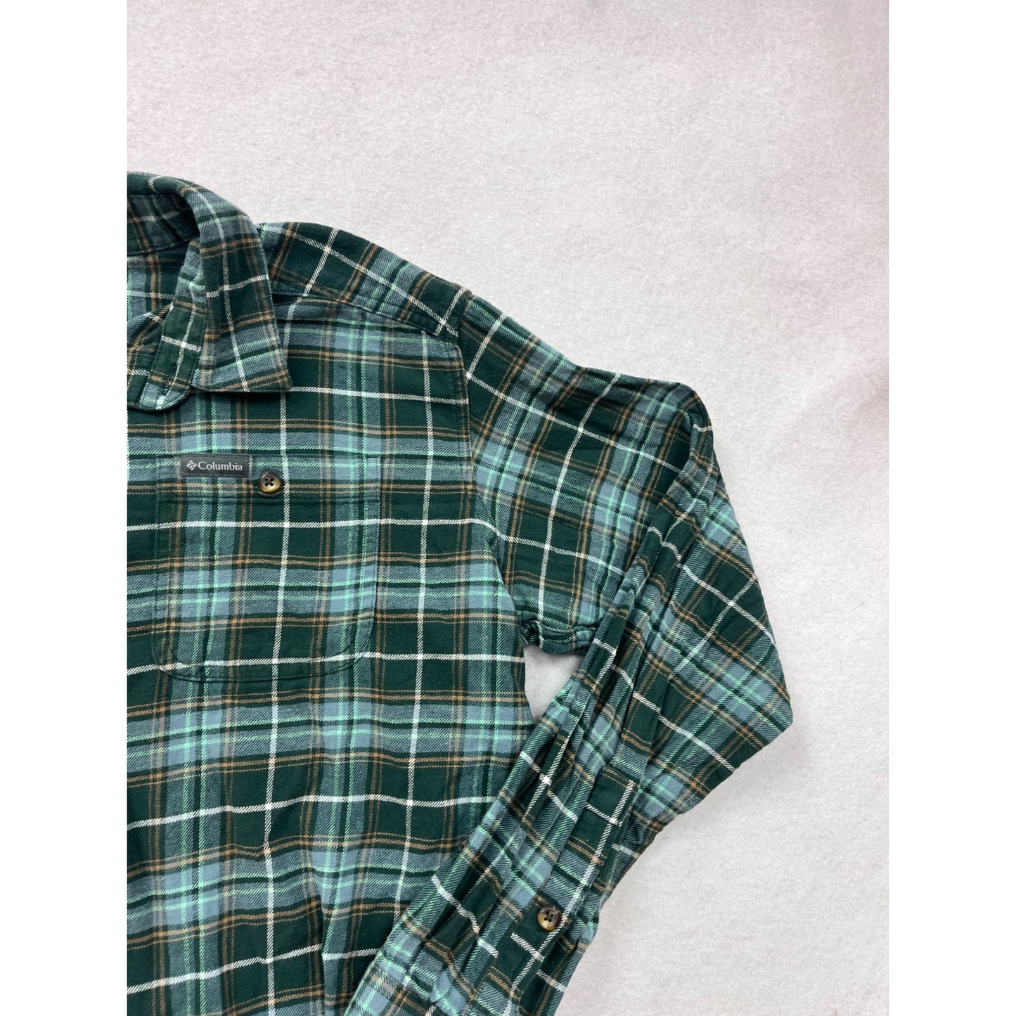 Columbia Medium Green Plaid Button-Up Shirt #8826