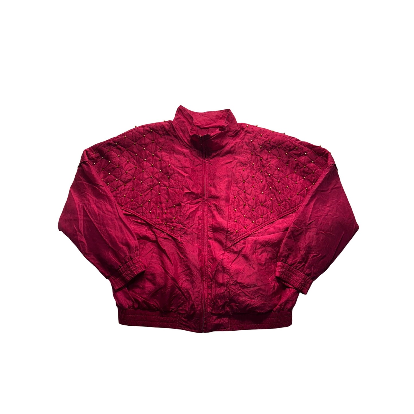 Rhoda Lynne Quilted Silk Bomber Jacket With Gold Stud Embellishments PL #9716