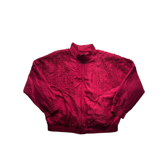 Rhoda Lynne Quilted Silk Bomber Jacket With Gold Stud Embellishments PL #9716