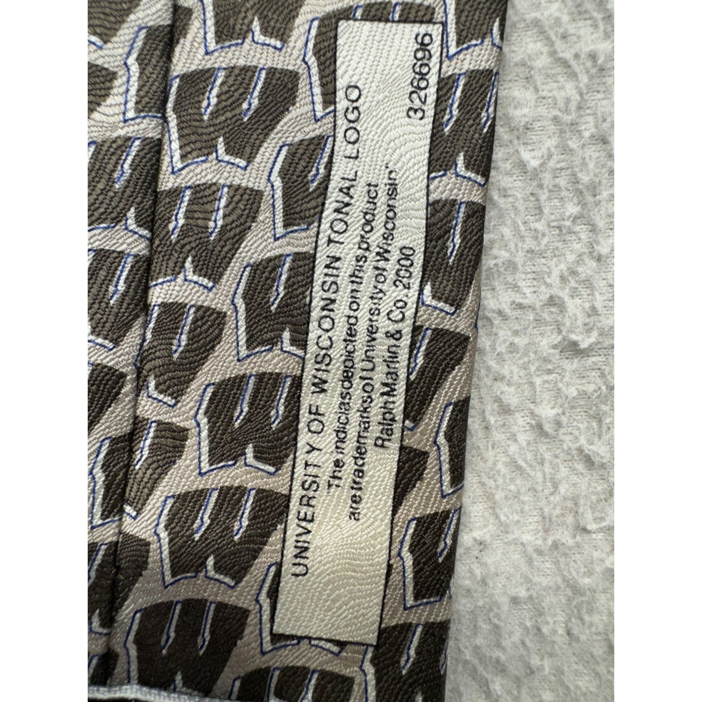 University Of Wisconsin RM Sport Silk Tie W Pattern & Red Logo Gray/Brown 396B