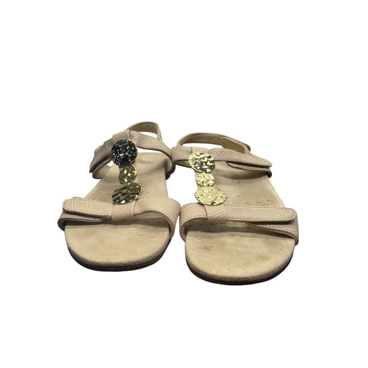 Vionic Orthotic Beige Leather Sandals With Decorative Metallic Discs #80B