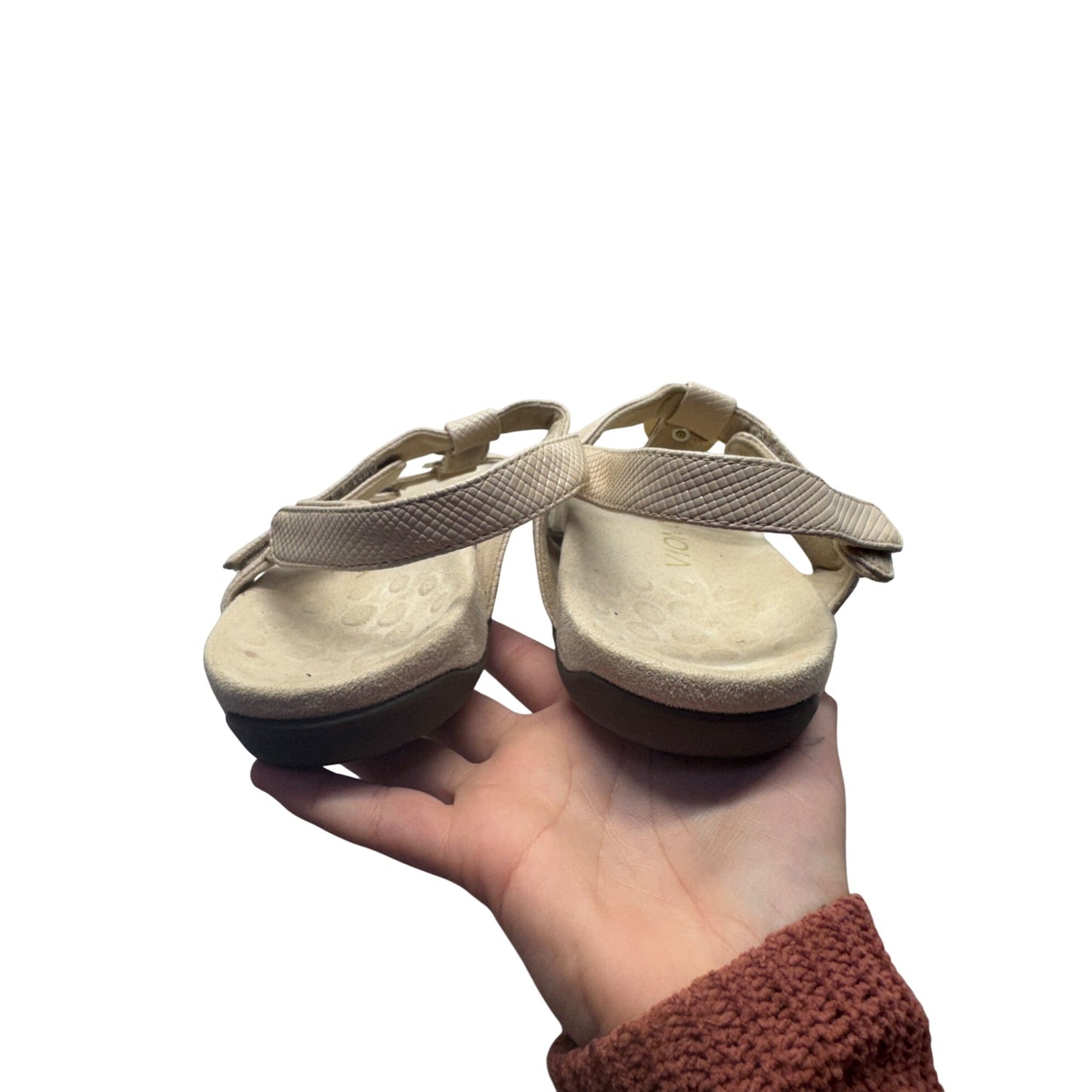 Vionic Orthotic Beige Leather Sandals With Decorative Metallic Discs #80B