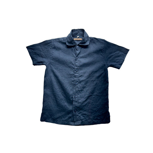 Island Importer Short-Sleeve Linen Button-Up Shirt Navy Size 6 Light 310B