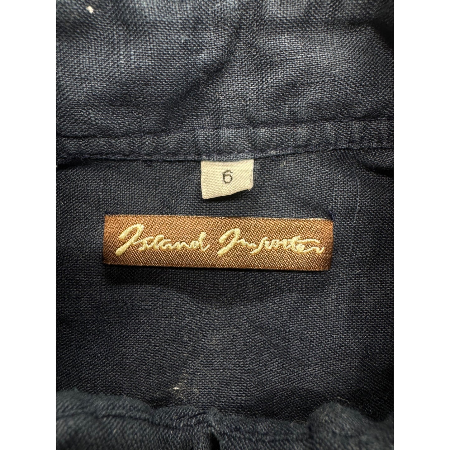 Island Importer Short-Sleeve Linen Button-Up Shirt Navy Size 6 Light 310B