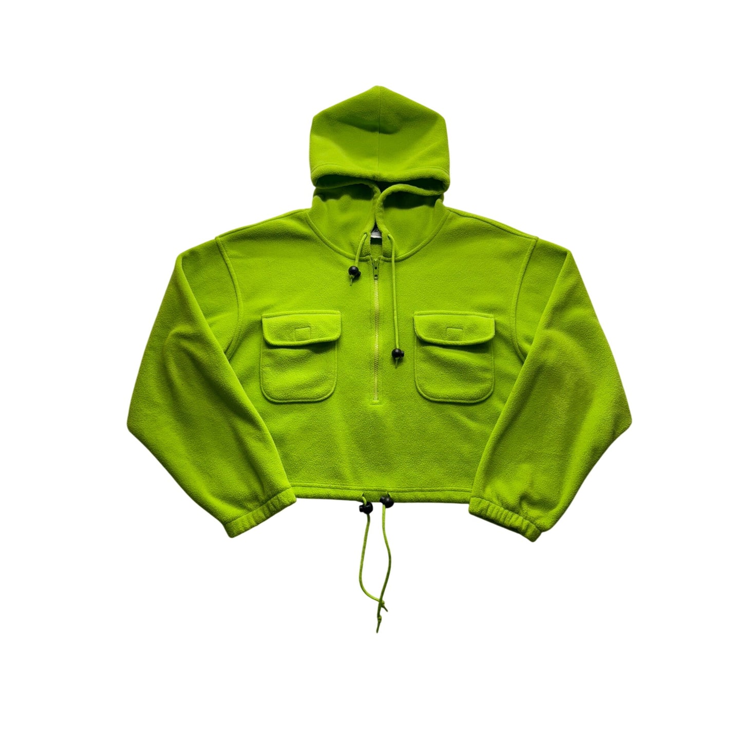 VS Sport Neon Green Cropped Hoodie Jacket M Drawstring Hem #9058