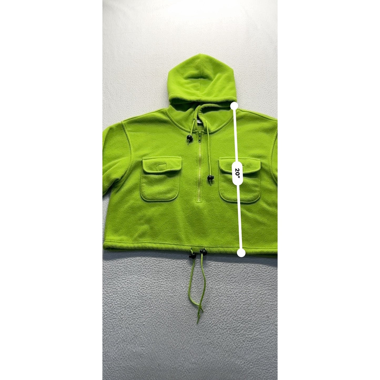 VS Sport Neon Green Cropped Hoodie Jacket M Drawstring Hem #9058
