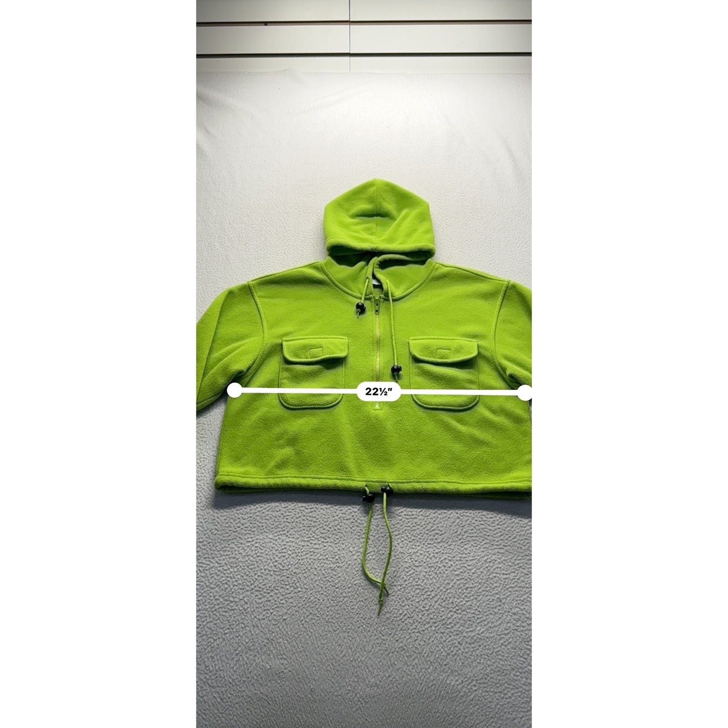 VS Sport Neon Green Cropped Hoodie Jacket M Drawstring Hem #9058