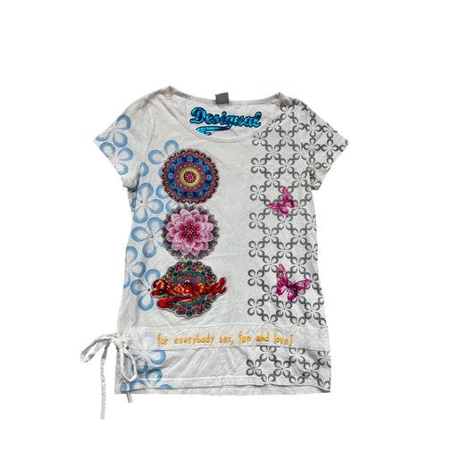 Desigual Womens Graphic Shirt S Cotton Short Sleeve White & Multicolor #765A