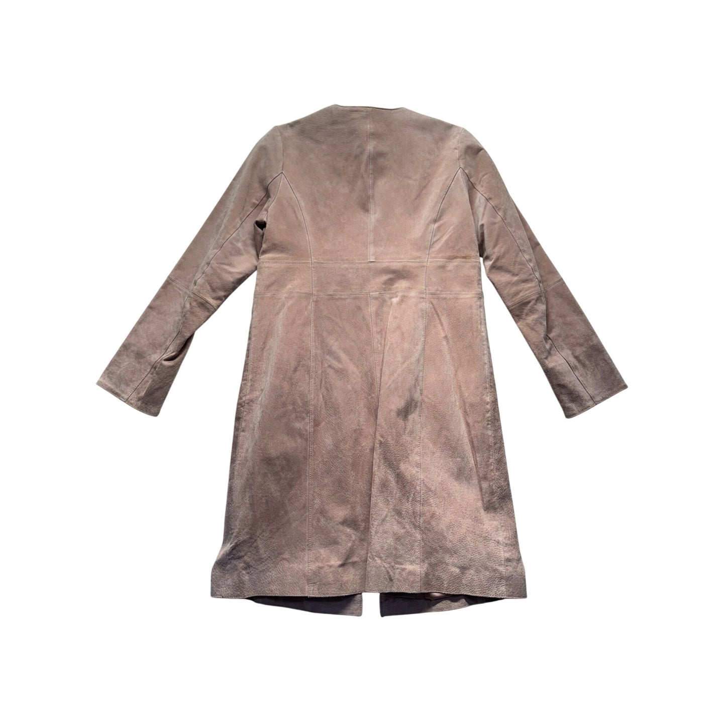 Pamela McCoy Taupe Suede Long Coat With Satin Lining & Hidden Hook Closure #7809