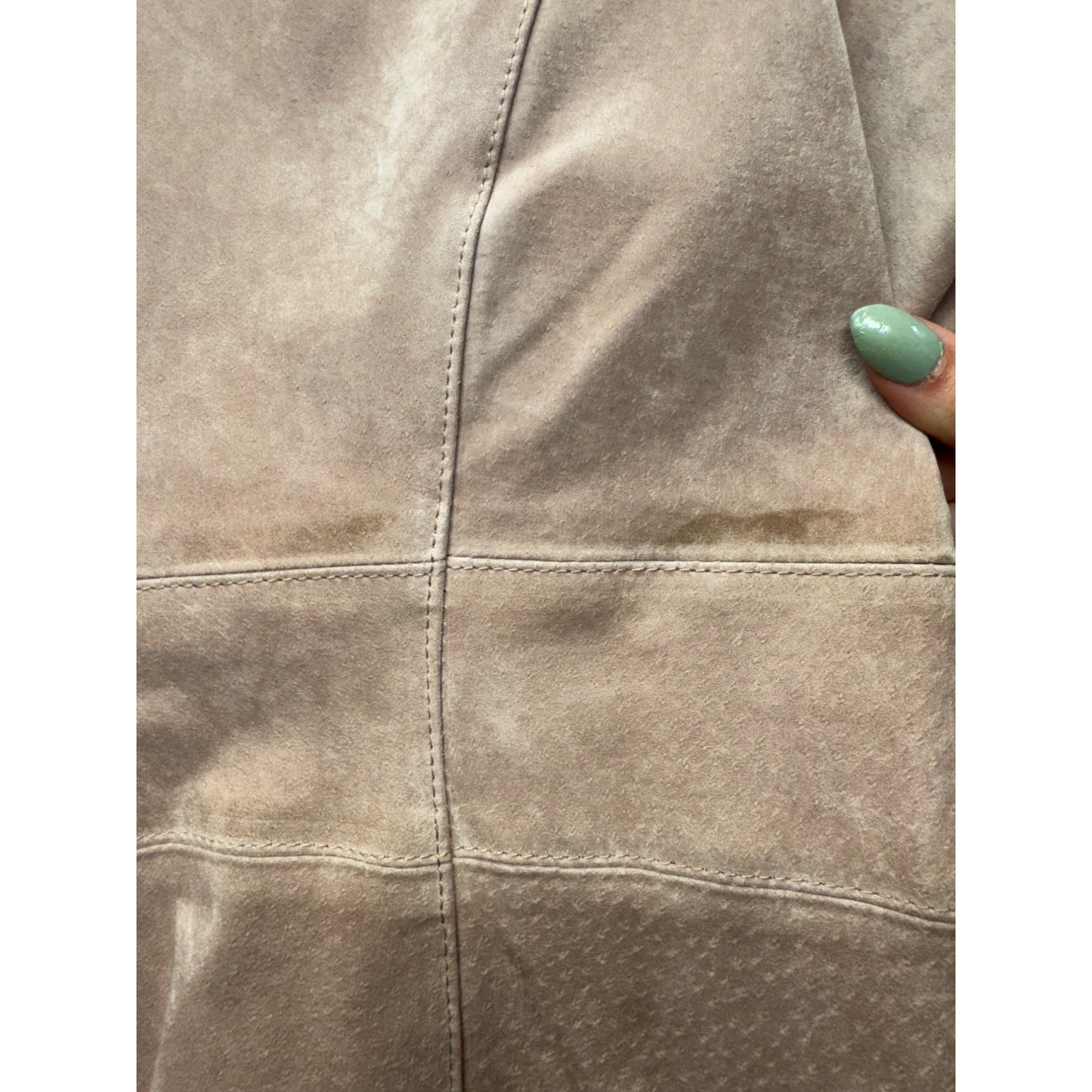 Pamela McCoy Taupe Suede Long Coat With Satin Lining & Hidden Hook Closure #7809