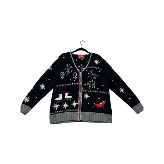 Holiday Lodge By Northcrest Black Cardigan Sweater #998A