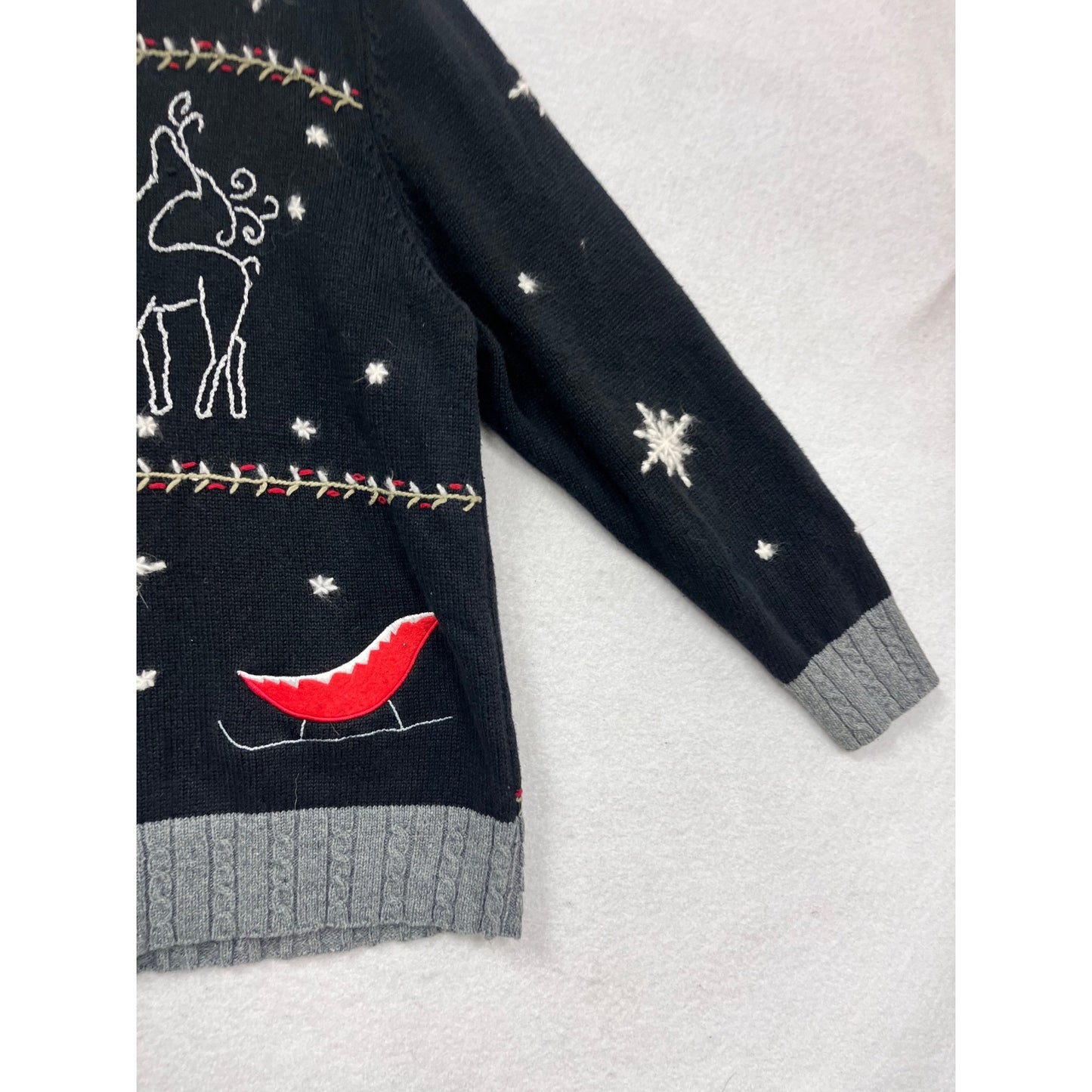Holiday Lodge By Northcrest Black Cardigan Sweater #998A