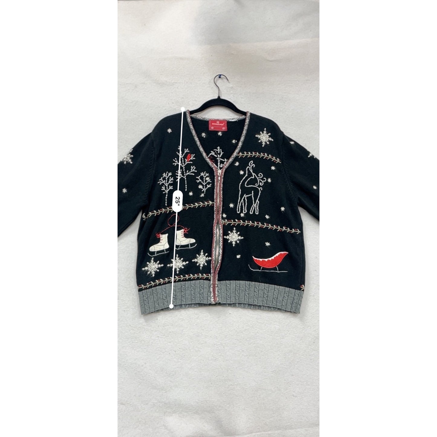 Holiday Lodge By Northcrest Black Cardigan Sweater #998A
