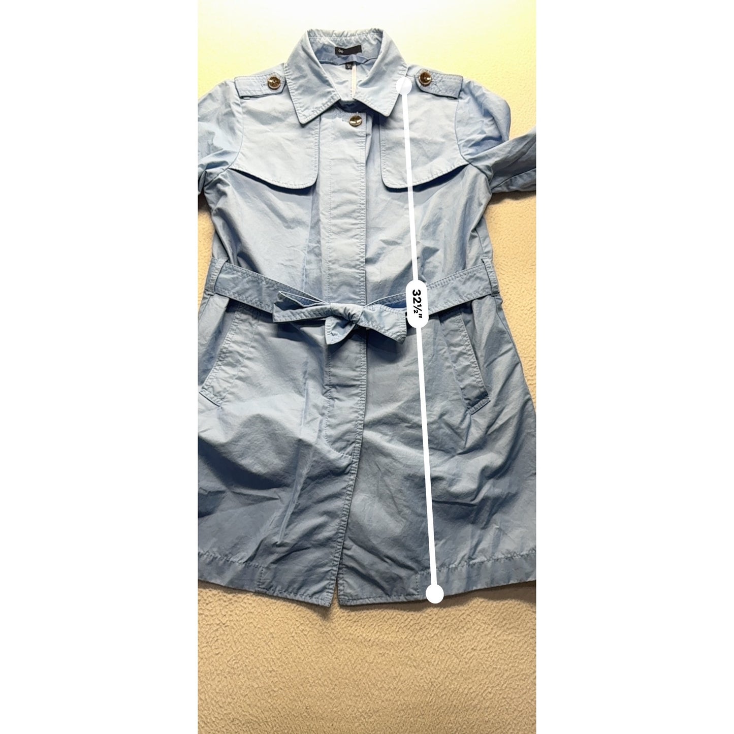 Gap Womens Light Blue Belted Trench Coat With Button Accents Size M #9368