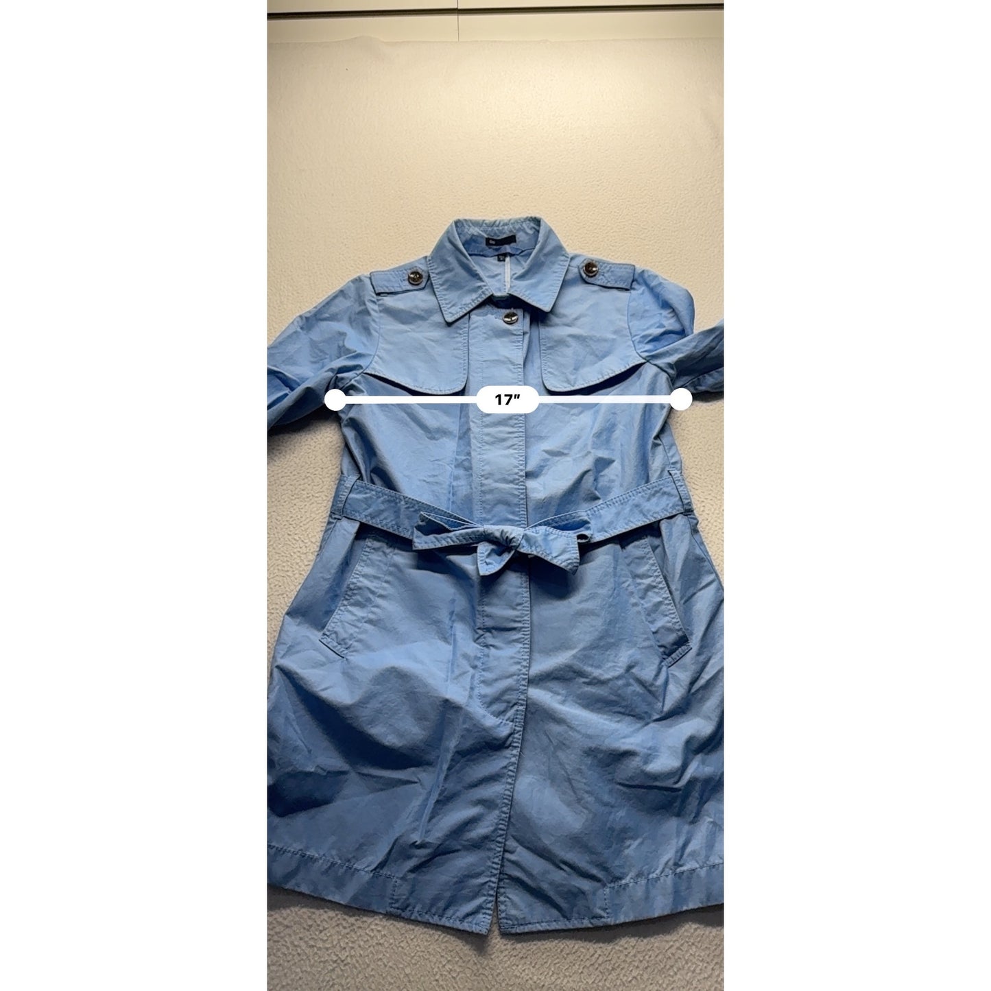 Gap Womens Light Blue Belted Trench Coat With Button Accents Size M #9368