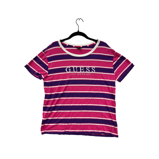Guess Womens Striped Pink & Purple T-Shirt Medium #6830
