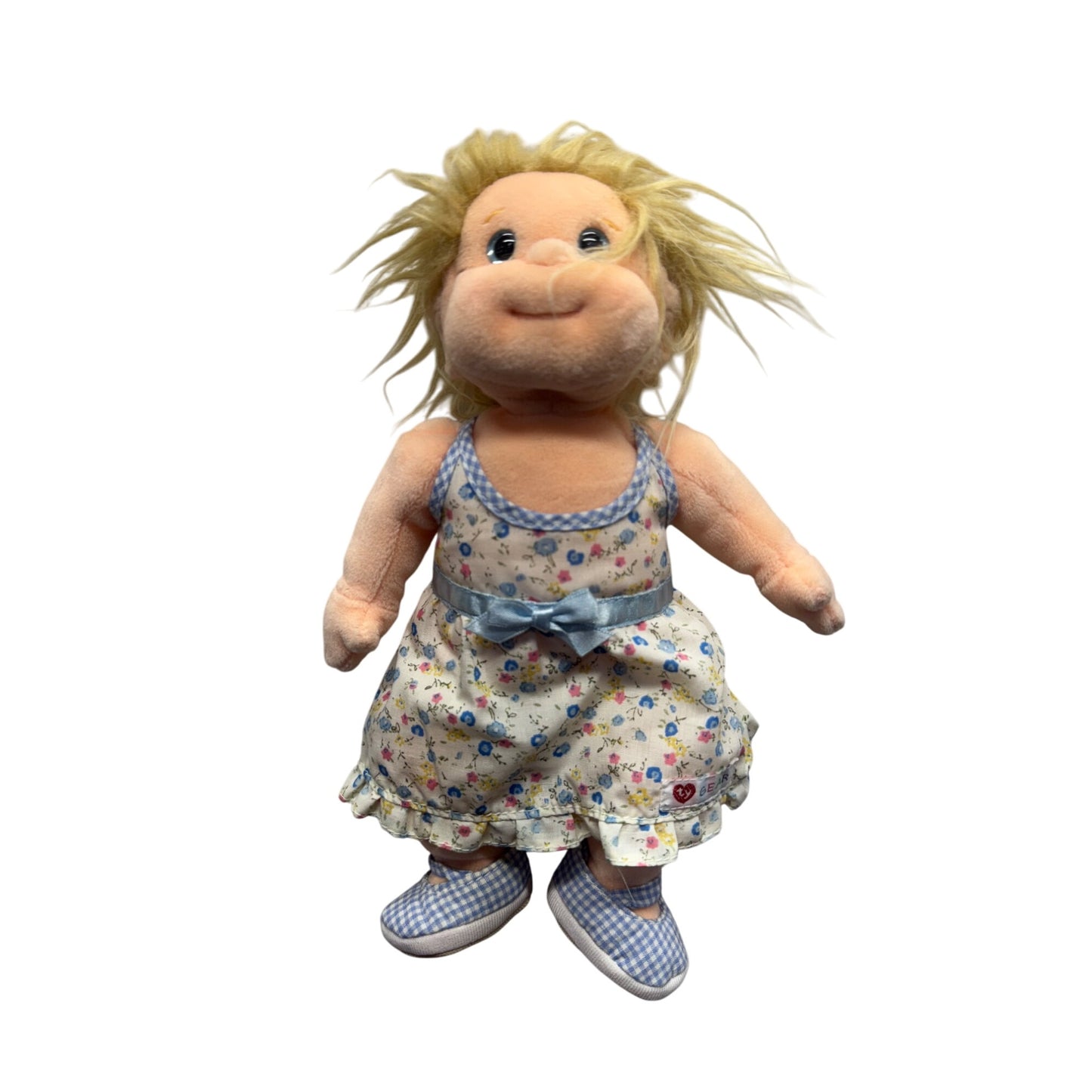 Vintage Plush Rag Doll With Floral Dress & Checkered Shoes #74B