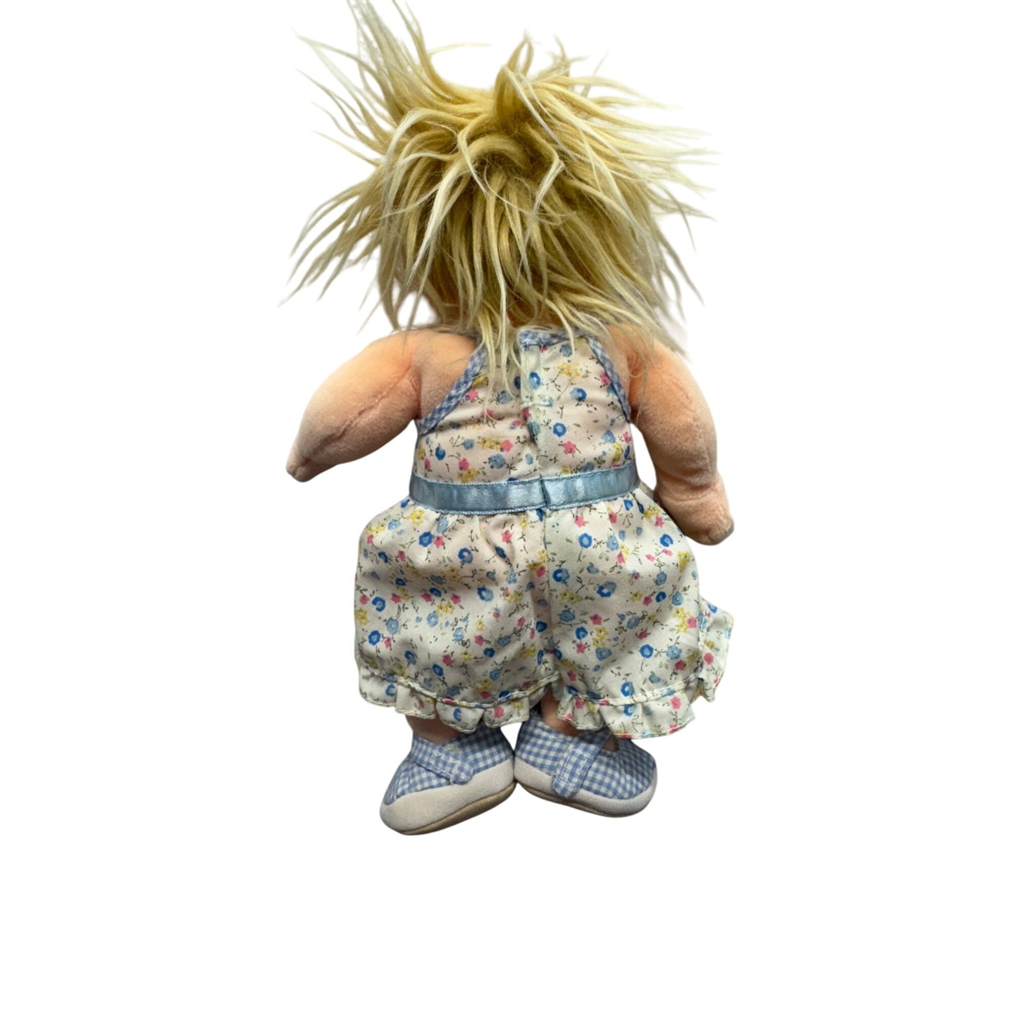 Vintage Plush Rag Doll With Floral Dress & Checkered Shoes #74B