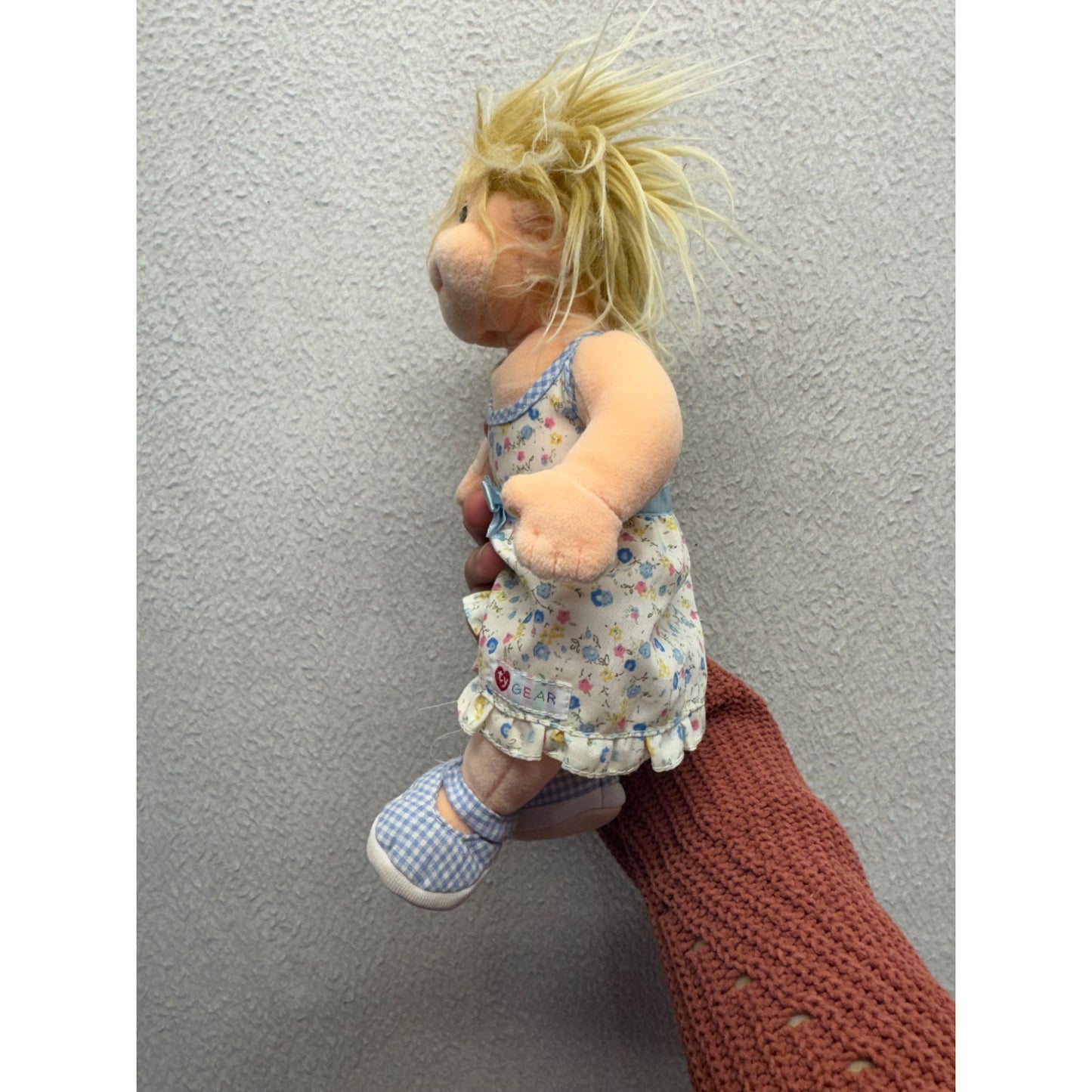 Vintage Plush Rag Doll With Floral Dress & Checkered Shoes #74B