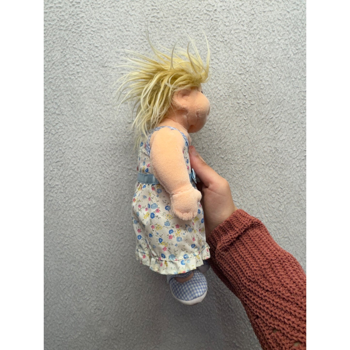 Vintage Plush Rag Doll With Floral Dress & Checkered Shoes #74B