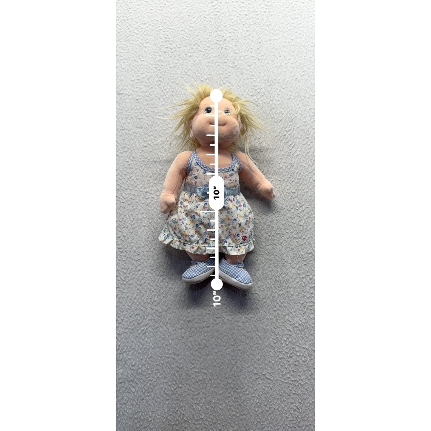 Vintage Plush Rag Doll With Floral Dress & Checkered Shoes #74B