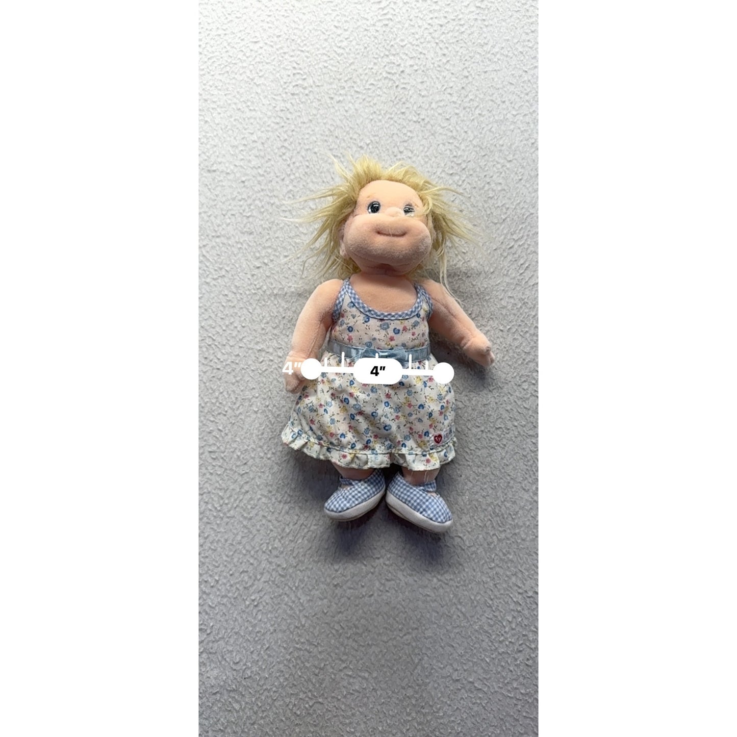 Vintage Plush Rag Doll With Floral Dress & Checkered Shoes #74B