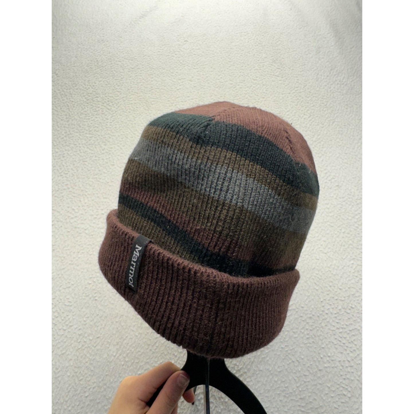 Marmot Striped Acrylic Beanie Hat - Brown Green & Multicolor - One Size #9232