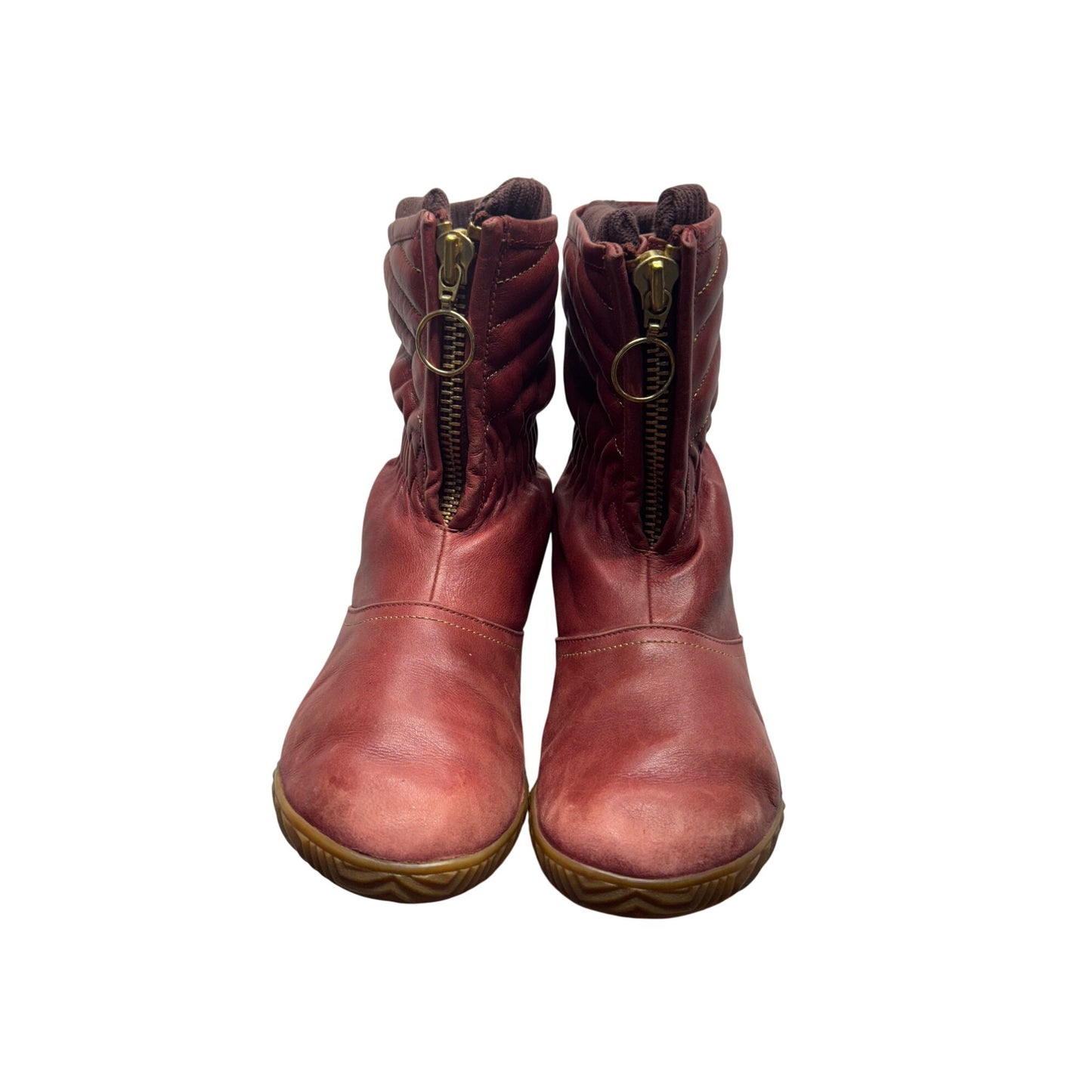 Sorel Vintage Red Leather Quilted Ankle Boots With Zip Closure Non-Slip #9629