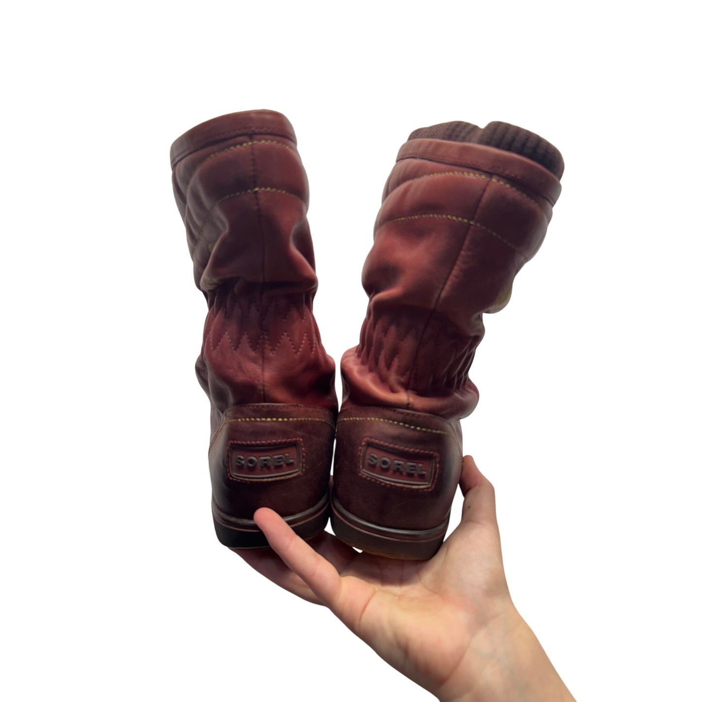 Sorel Vintage Red Leather Quilted Ankle Boots With Zip Closure Non-Slip #9629