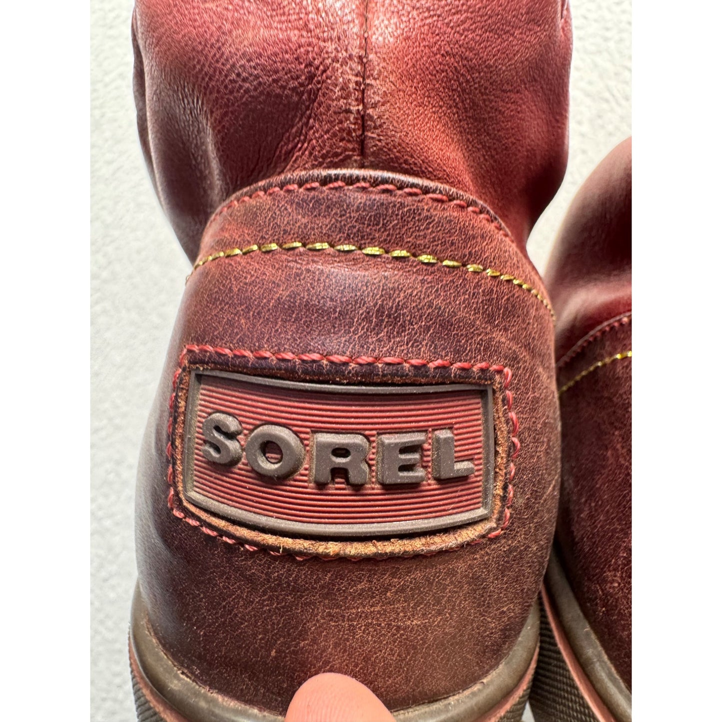 Sorel Vintage Red Leather Quilted Ankle Boots With Zip Closure Non-Slip #9629