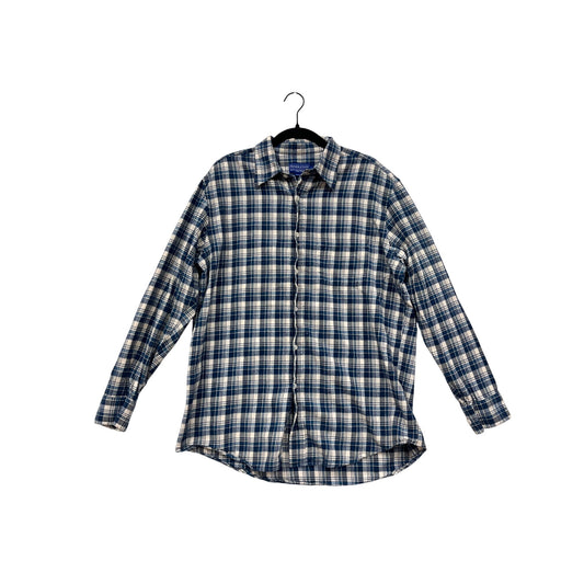Pendleton Large Blue & White Plaid Cotton Long Sleeve Button-Down Shirt #8940