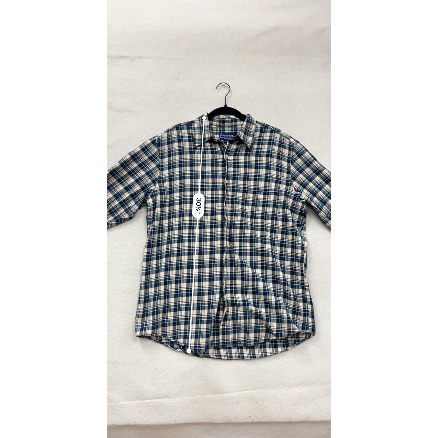 Pendleton Large Blue & White Plaid Cotton Long Sleeve Button-Down Shirt #8940