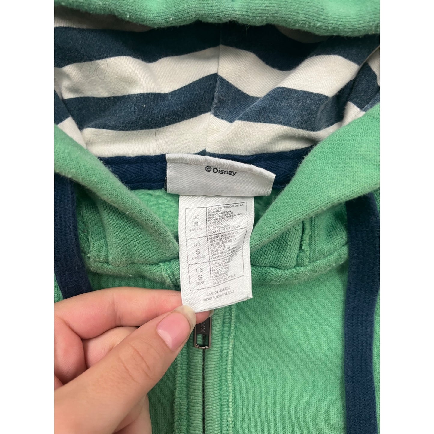 Disney Green Mickey Mouse Zip-Up Hoodie S #210A