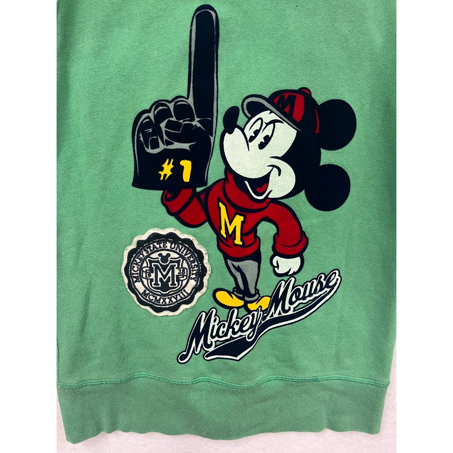 Disney Green Mickey Mouse Zip-Up Hoodie S #210A