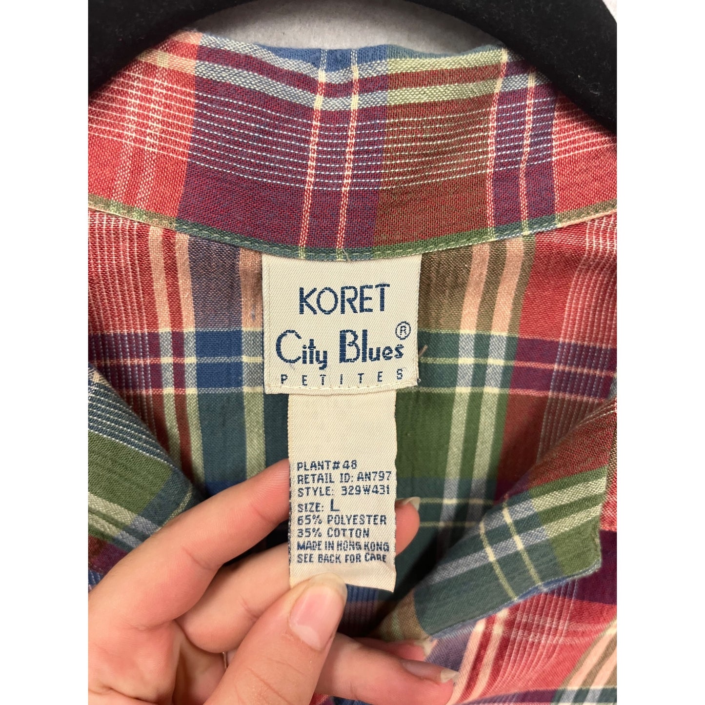 Koret City Blues Plaid Short Sleeve Button-Up Shirt Size L #685A
