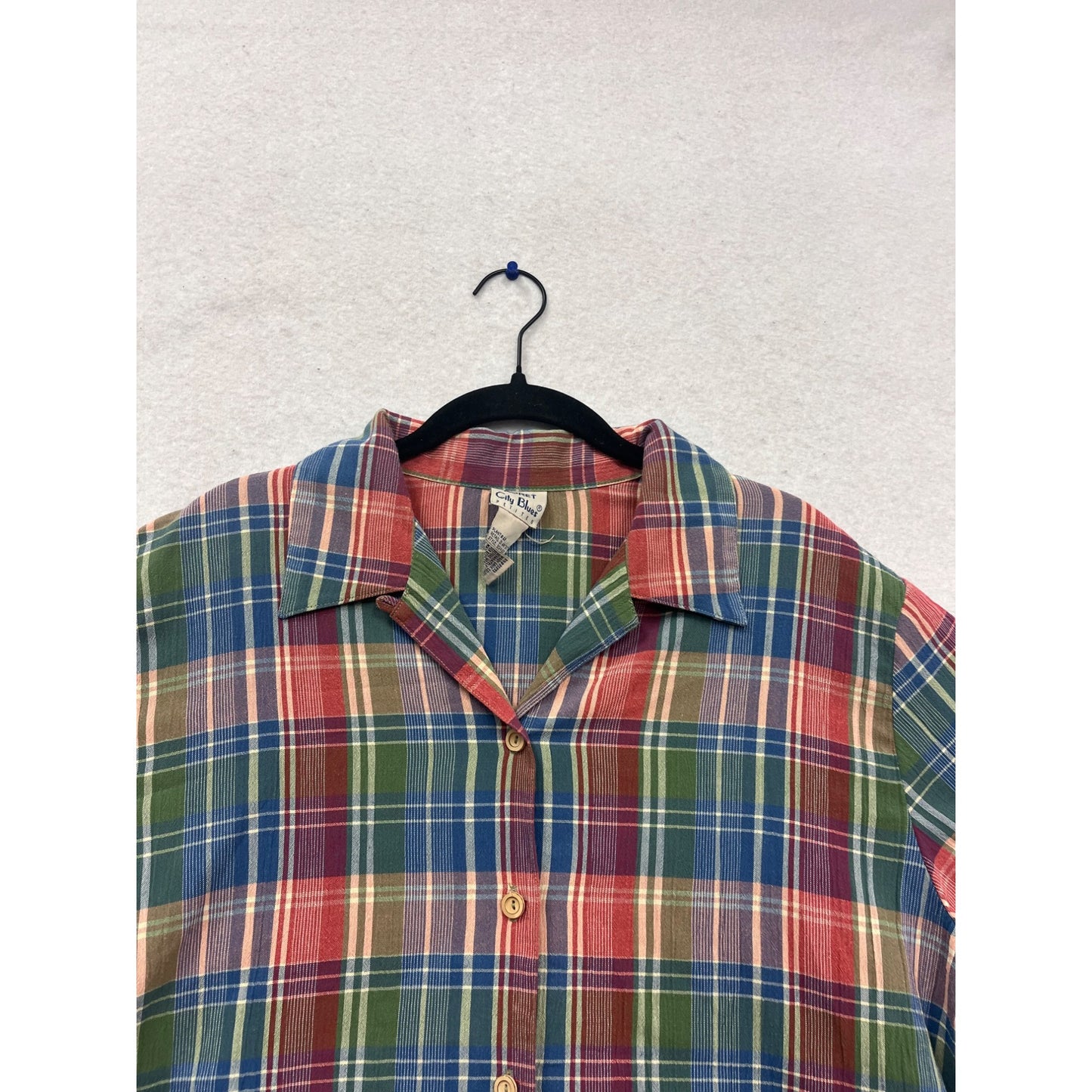 Koret City Blues Plaid Short Sleeve Button-Up Shirt Size L #685A