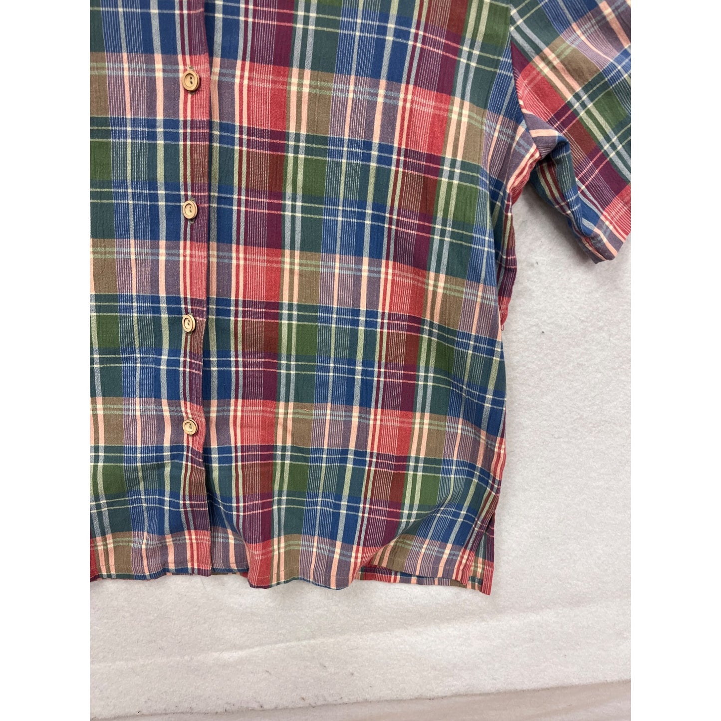 Koret City Blues Plaid Short Sleeve Button-Up Shirt Size L #685A