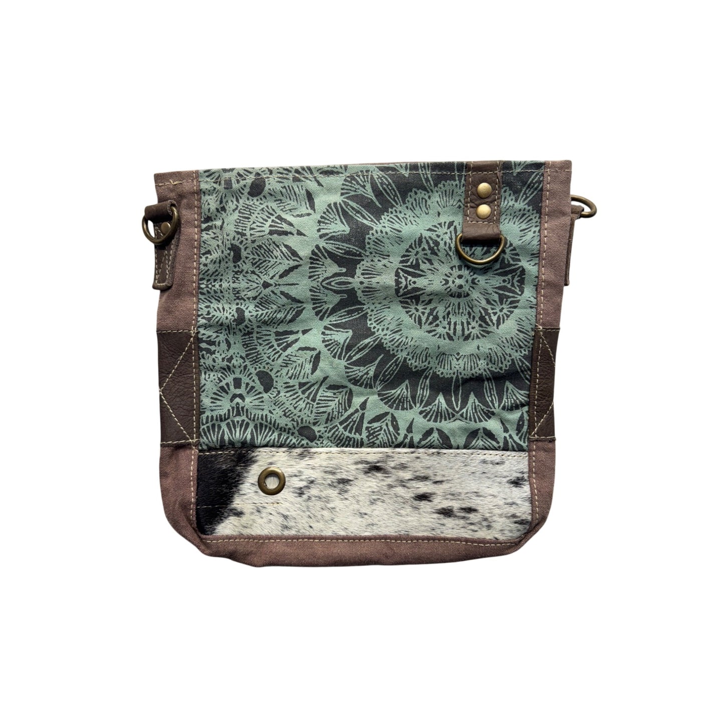 Boho-Style Myra Bag Shoulder/Crossbody Bag Mandala Pattern & Cowhide Accent 93B