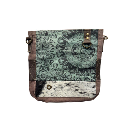 Boho-Style Myra Bag Shoulder/Crossbody Bag Mandala Pattern & Cowhide Accent 93B