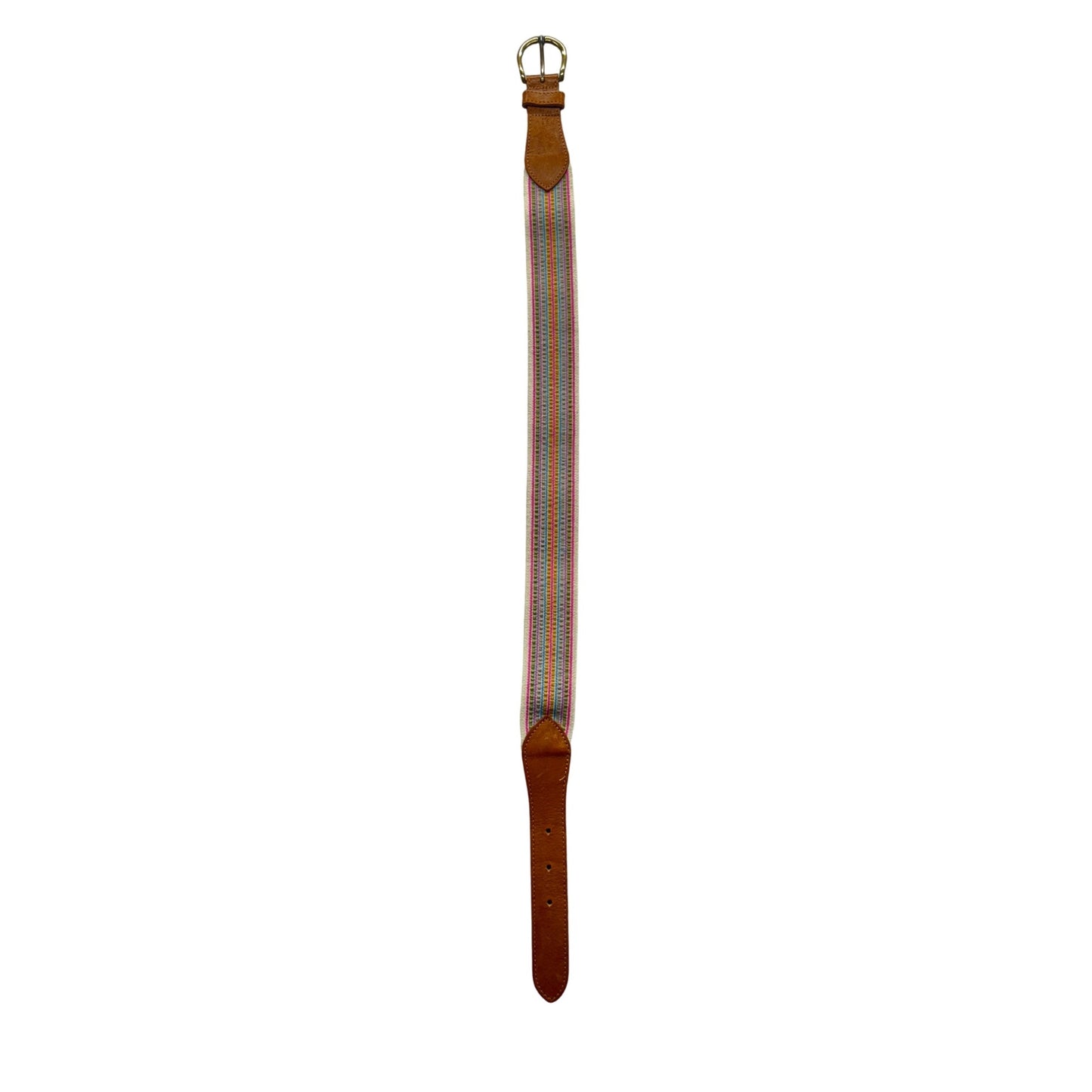 Woven Multicolor Belt With Leather Accents & Brass Buckle Adjustable Fit #9972