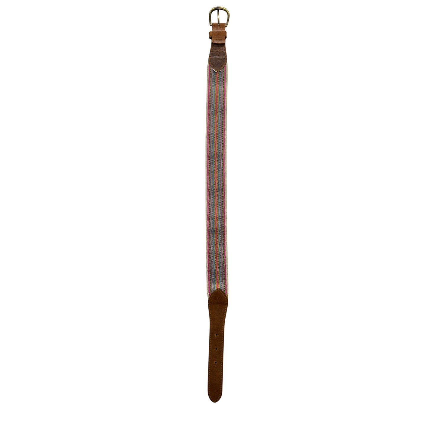 Woven Multicolor Belt With Leather Accents & Brass Buckle Adjustable Fit #9972