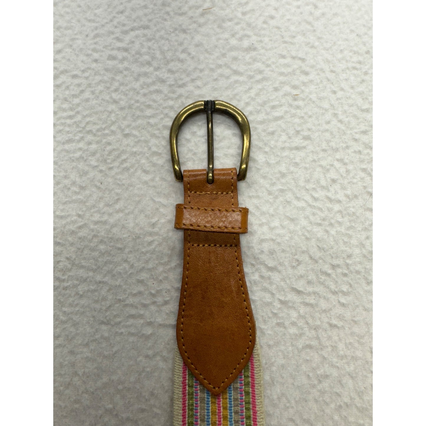 Woven Multicolor Belt With Leather Accents & Brass Buckle Adjustable Fit #9972
