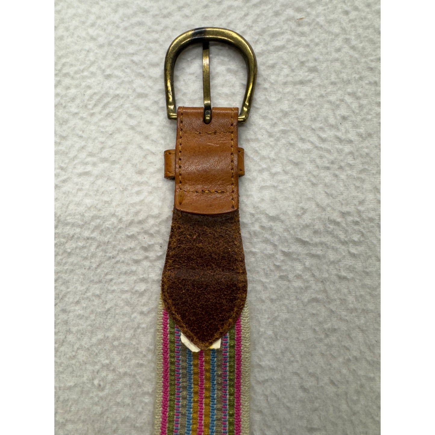 Woven Multicolor Belt With Leather Accents & Brass Buckle Adjustable Fit #9972