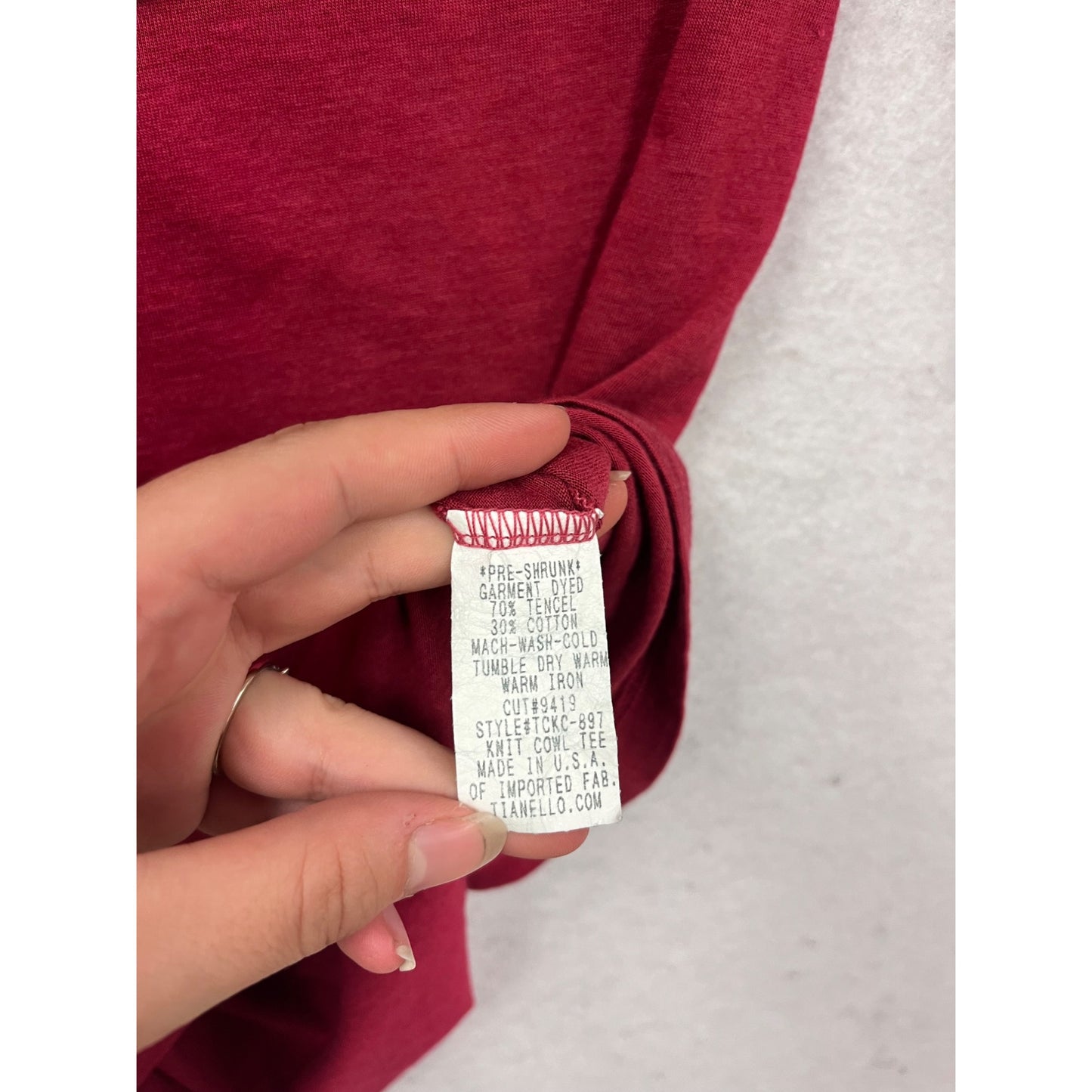 Tianello  XS Red Cowl Neck Long Sleeve Tunic 100% Cotton #757A