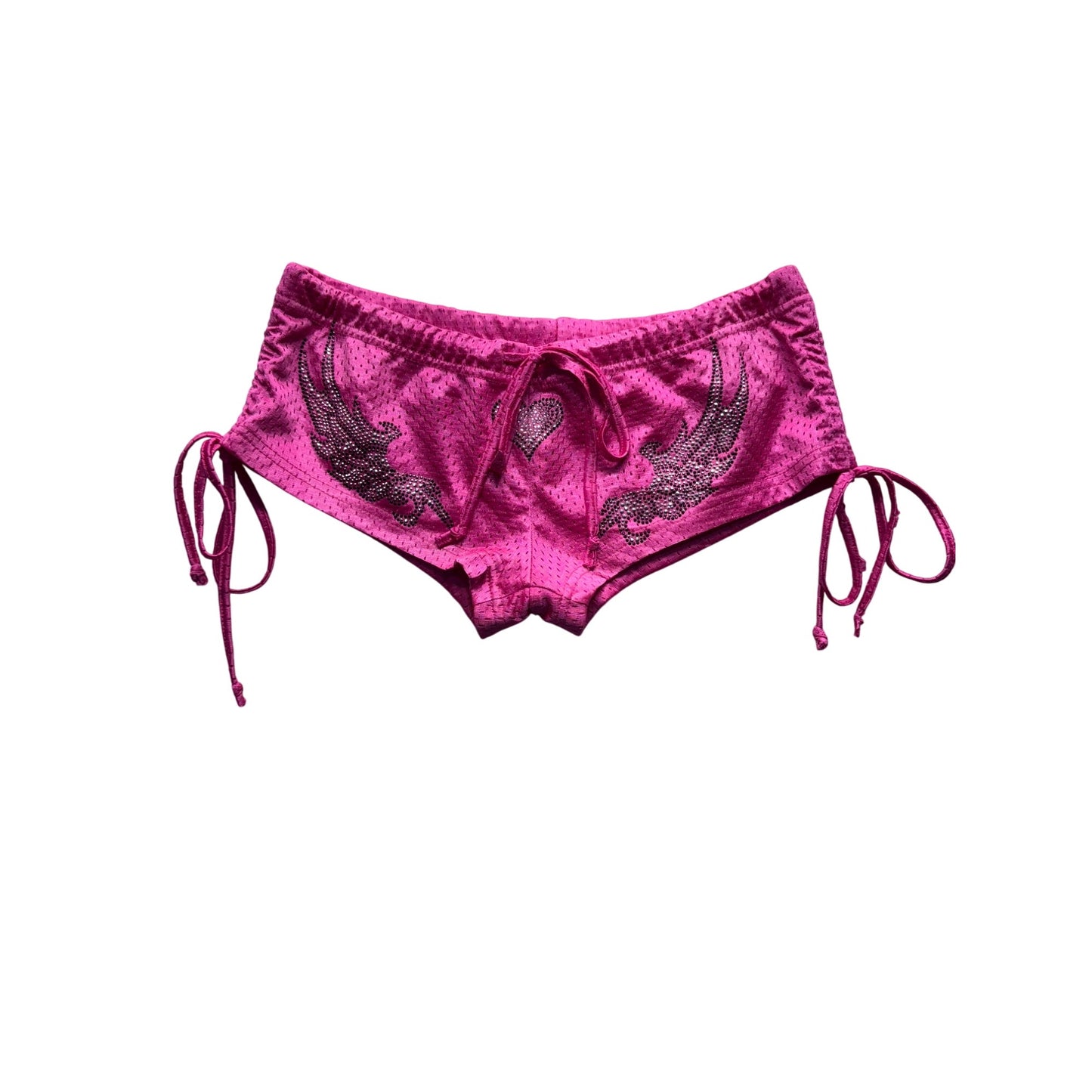 Exist Pink Mesh Drawstring Shorts With Rhinestone Wing Design X-Small #9606