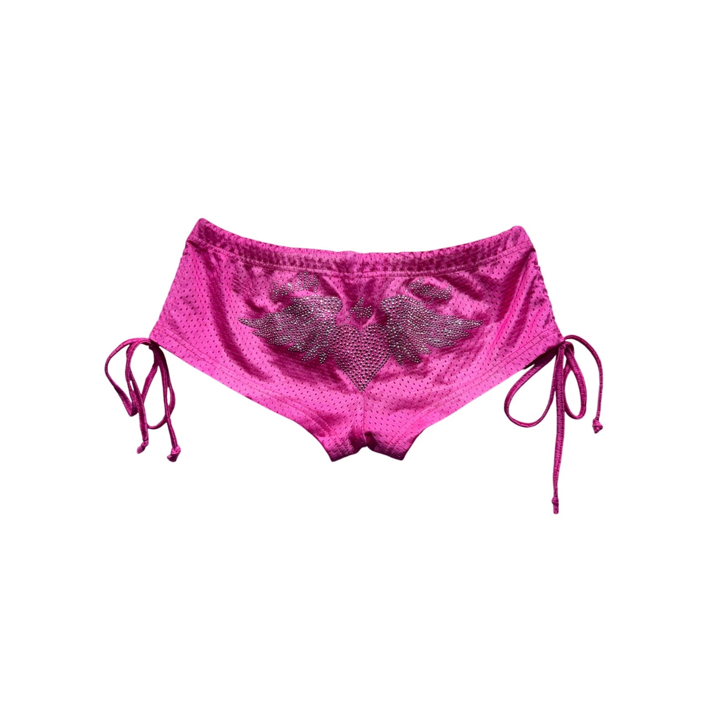 Exist Pink Mesh Drawstring Shorts With Rhinestone Wing Design X-Small #9606