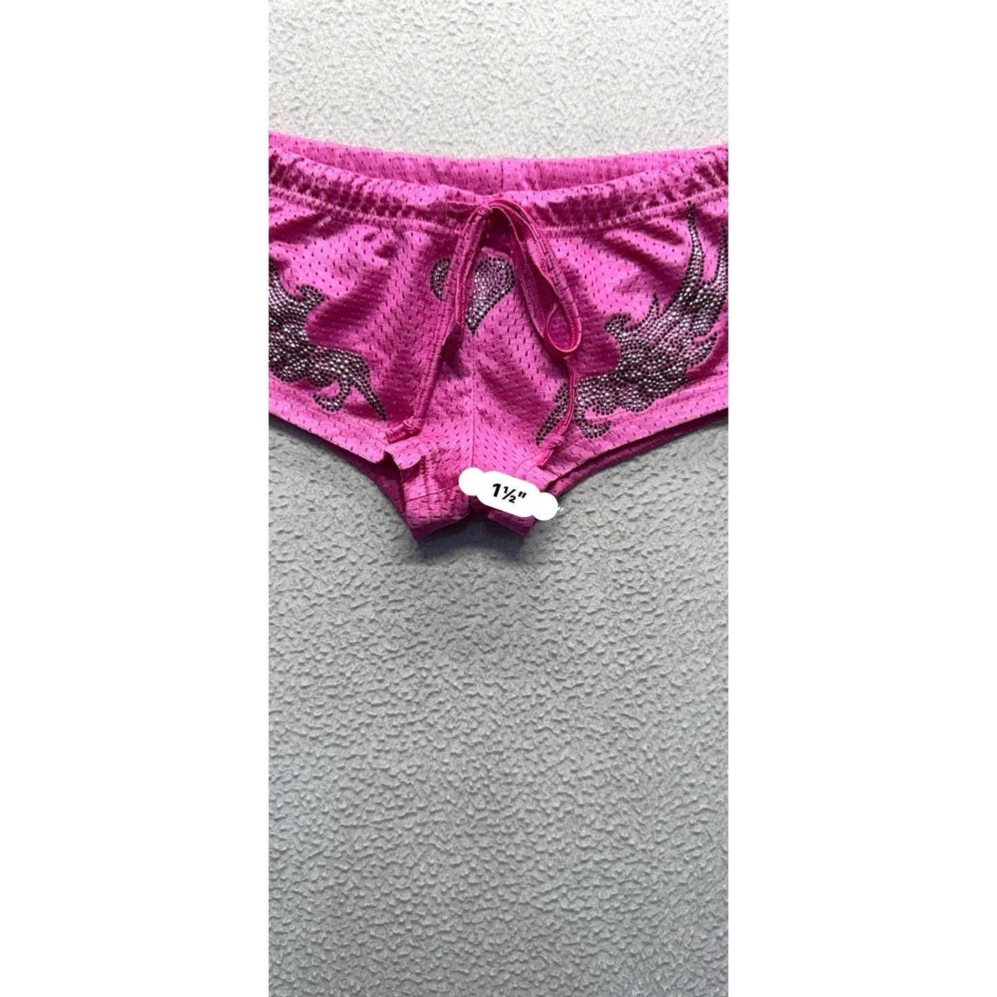 Exist Pink Mesh Drawstring Shorts With Rhinestone Wing Design X-Small #9606