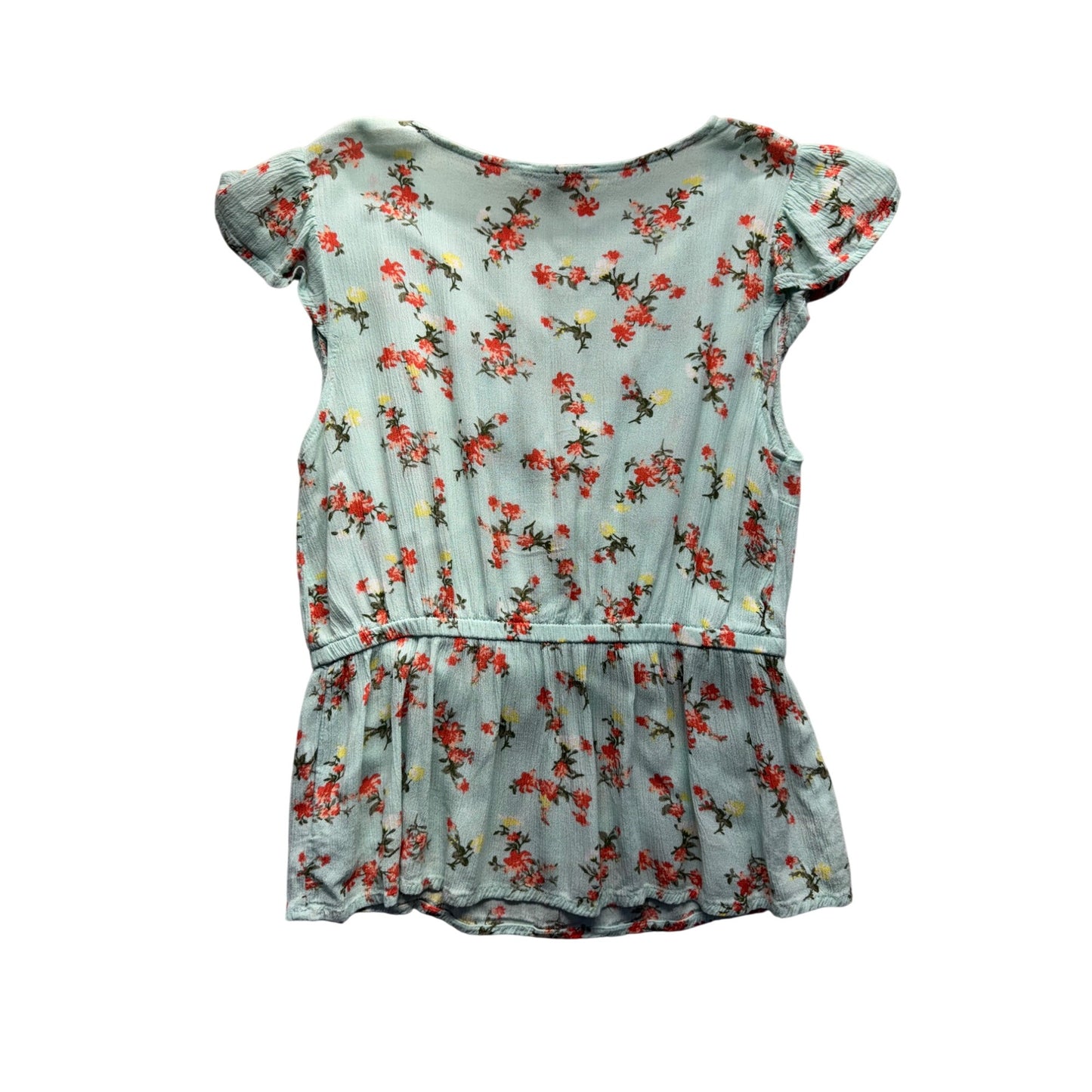 Floral Wrap Style Peplum Blouse Mint Green Rayon Moral Fiber Top #58B