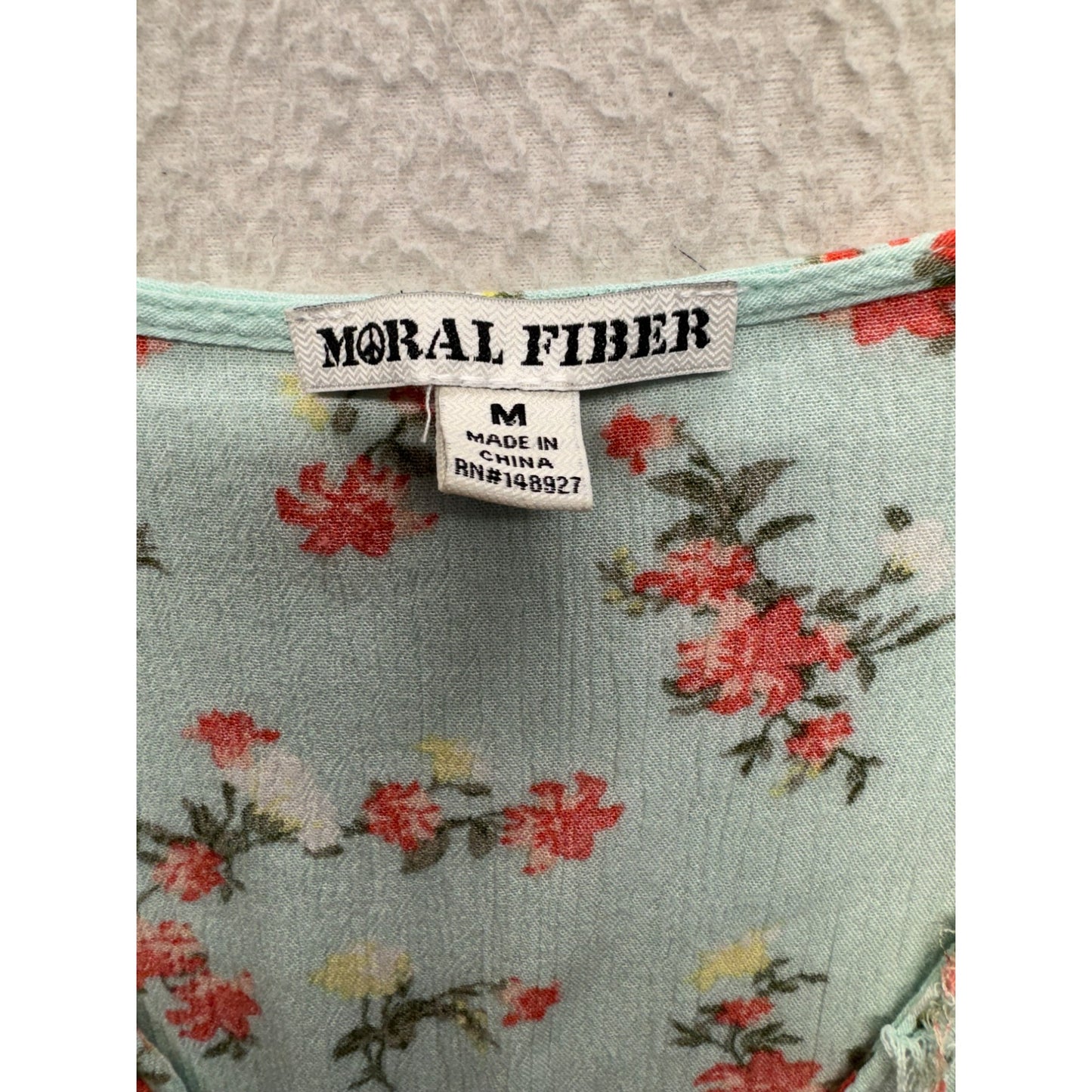 Floral Wrap Style Peplum Blouse Mint Green Rayon Moral Fiber Top #58B