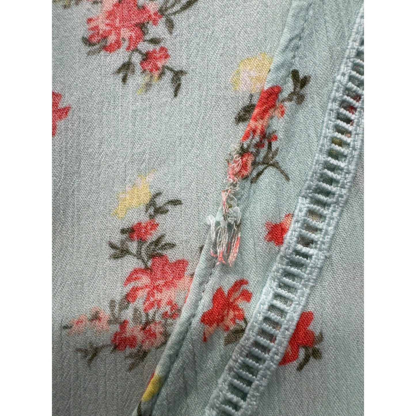Floral Wrap Style Peplum Blouse Mint Green Rayon Moral Fiber Top #58B